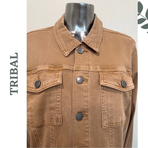TRIBAL Size XL Stretch Twill Utility Denim Jacket — Toasted Almond Perfection! - Picture 5 of 6